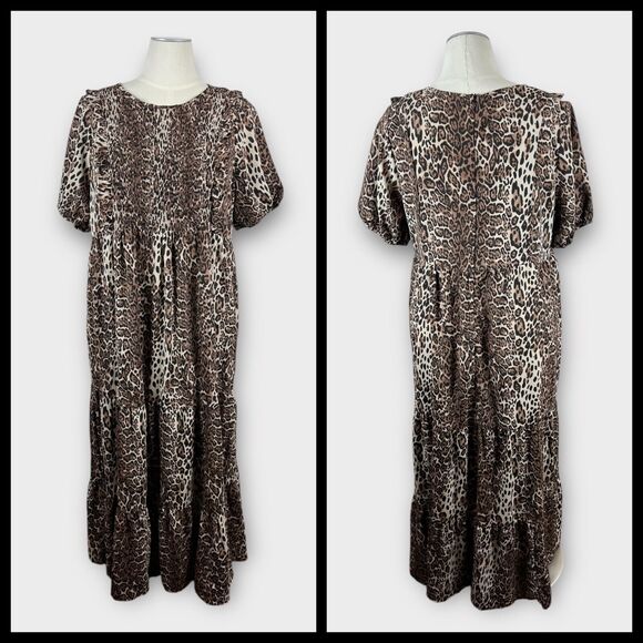ASOS DESIGN Women's 16 Leopard Print Tiered Maxi Maternity Smocked Front Dress - Picture 1 of 9